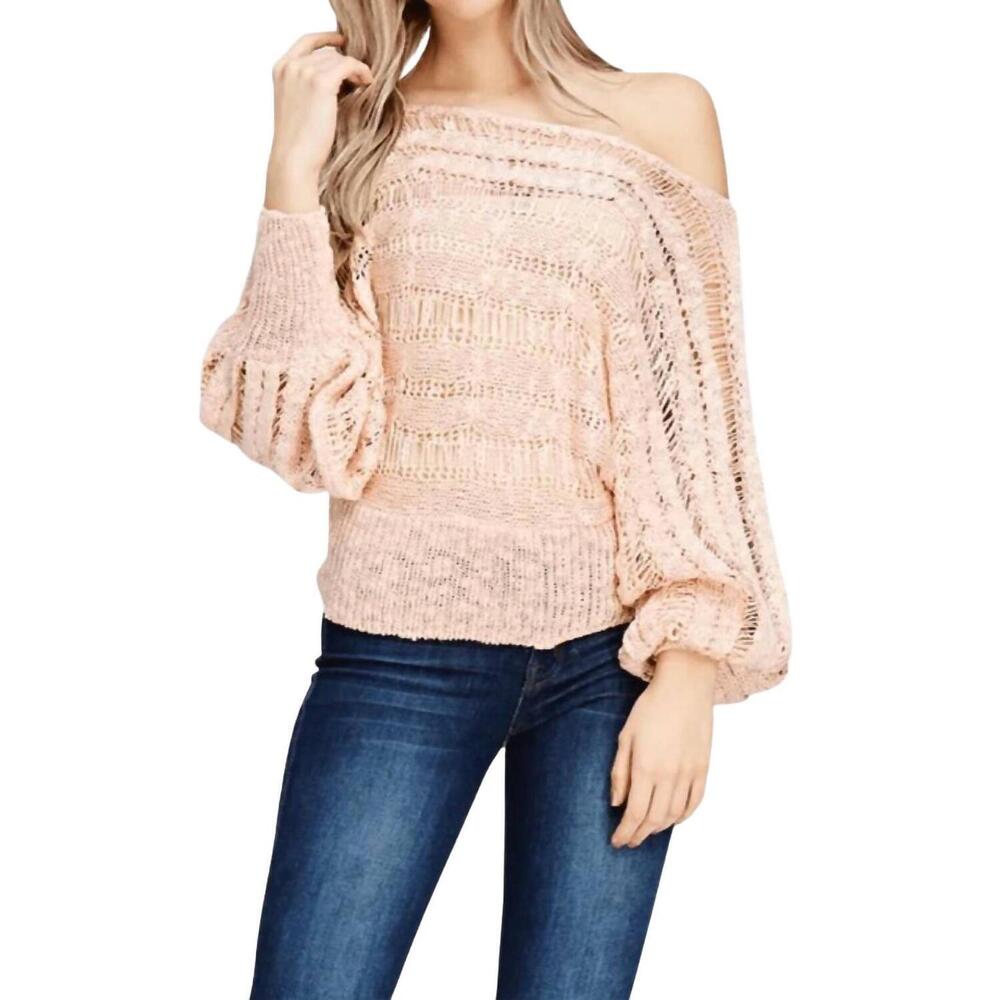 NEW SOLUTION tara open knit textured sheer top in pink